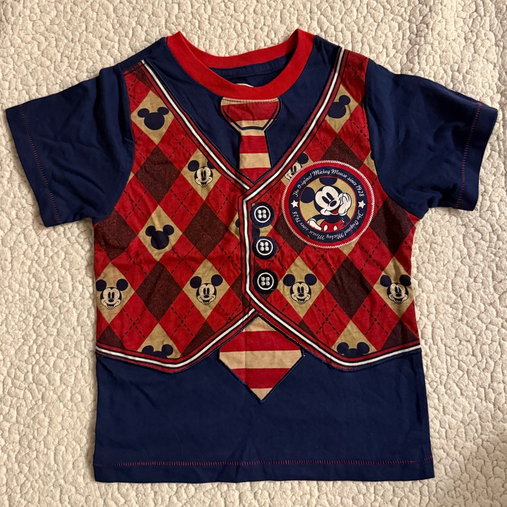 Disney Boys Cotton Short Sleeve Tee Mickey Mouse Argyle